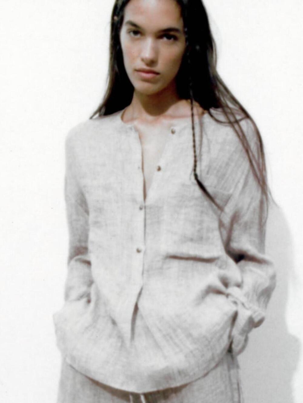 ZARA Oversized 100% Linen Pocket Top